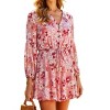 Women's Floral Print Mini Dress with Tie Waist and Button Detail - Knit & Lounge - 4 of 4