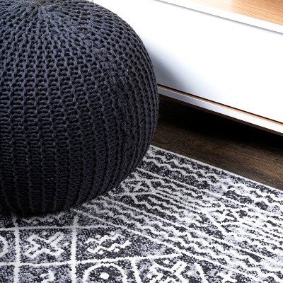 Ivory and Black Geometric Synthetic 8' x 10' Area Rug