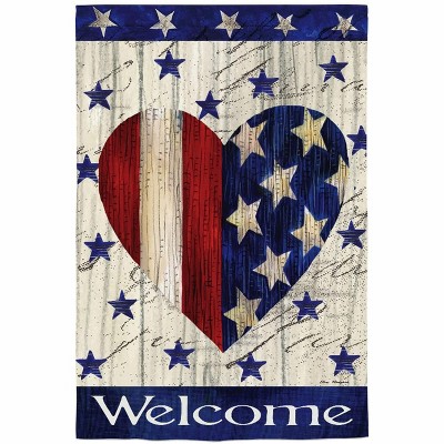 Evergreen Red & White Striped Heart Suede Garden Flag, 12.5 x 18 inches