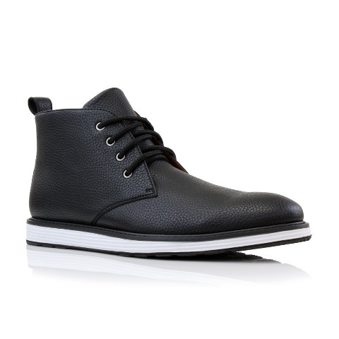 Polar Fox Mens Hugo MPX806081 Mid-Top Casual Chukka Sneaker Boots, in Grained Black, Size 10