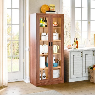 Mlezan Display Cabinet: Glass Doors, 4 Adjustable Shelves, Locking Case. Ideal for Home, Office, or Clinic. Assembly Required.