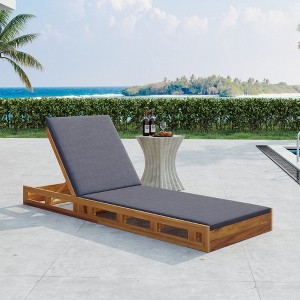 Acacia Wood Outdoor Chaise Lounge Chair with Cushion, Adjustable Chaise Lounge Chair for Patio, Wooden Chaise Lounge Chair with 4 Positions-Koiai - 1 of 4