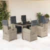 vidaXL 7 Piece Patio Dining Set - Gray Poly Rattan, Cushions, Adjustable Reclining Chairs, Glass Tabletop, Outdoor Furniture for Garden/Patio/Deck - 2 of 4