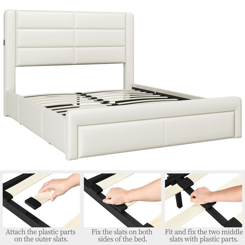 Yaheetech Upholstered Bed Frame with 3 Storage Drawers and Built-In USB Ports, 5 of 7