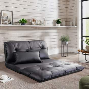 Oris 43.3" W PU Adjustable Folding Futon Sofa Video Gaming Sofa with Two Pillows Multifunctional Bean Bag Chair/Sofa-Maison Boucle