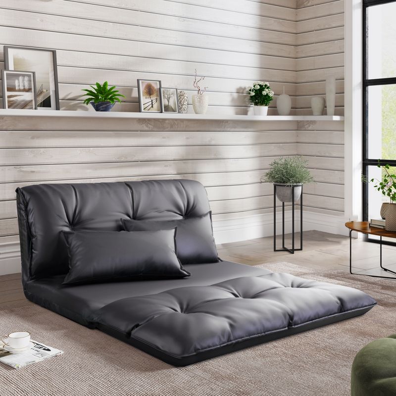 Oris 43.3" W PU Adjustable Folding Futon Sofa Video Gaming Sofa with Two Pillows Multifunctional Bean Bag Chair/Sofa-Maison Boucle, 1 of 10