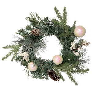 Northlight Pre-Lit LED Mixed Pine and Berries B/O Christmas Wreath - 16" - Warm White Lights - 1 of 4