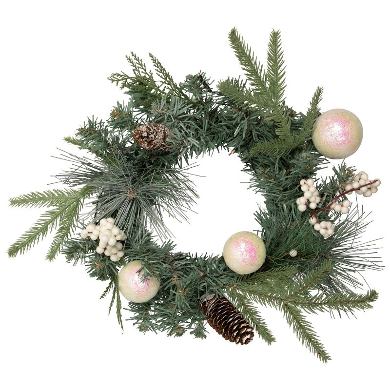 Northlight Pre-Lit Battery Operated Mixed Pine and Berries Christmas Wreath - 16" - Warm White LED Lights, 1 of 5
