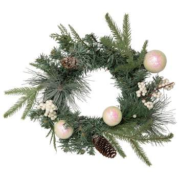 Northlight Pre-Lit Battery Operated Mixed Pine and Berries Christmas Wreath - 16" - Warm White LED Lights