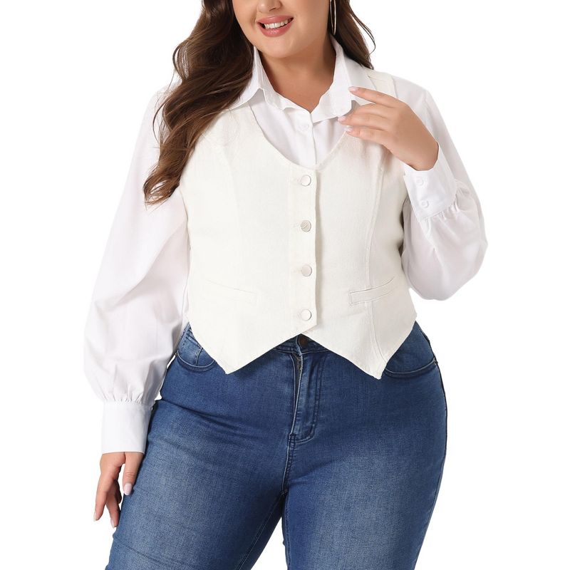 Agnes Orinda Women's Plus Size Sleeveless Button-Up Fashion Retro Jean Denim Vests, 2 of 6