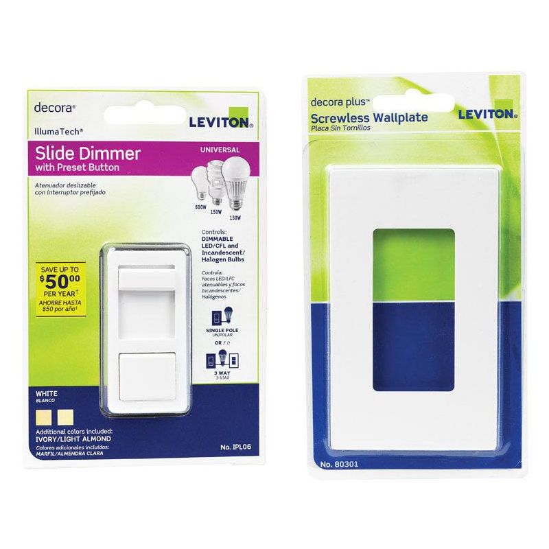Leviton IllumaTech White 600 W Slide Dimmer Switch 1 pk, 3 of 5