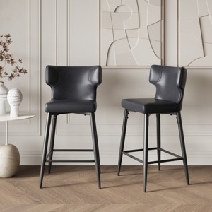 Modern PU Leather Height Bar Stool With Backrest Set of 2,With Sturdy Iron Legs,Modern Stool Bar,Height Counter Stool-Cuddlewood - 1 of 4