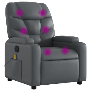 vidaXL Massage Recliner Chair - Gray Faux Leather, Manual Reclining, 6-Point Vibration, Cup Holders, Living Room Seating - 1 of 4