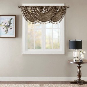 Faux Silk Embroidered Window Valance Grey 50x18" - 1 of 4