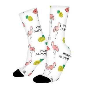 Summer Flamingo Pattern Women Printed Crew Socks Funny Funky Socks Soft Polyester Novelty Gifts for Artists Men - 1 of 1