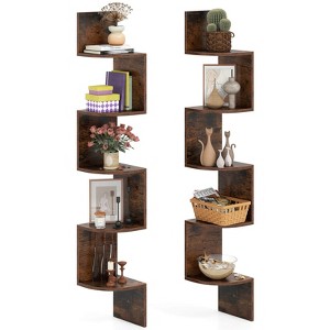 Costway 1/2 PCS 5-Tier Floating Bookshelf with Safe Round Edge Space-Saving Plant Display Shelf Brown/White/Gray - 1 of 4