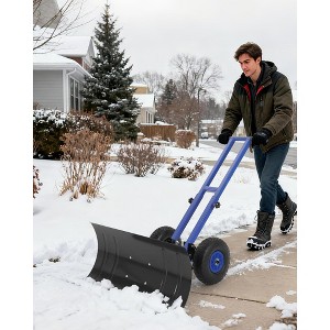 29x14 in Snow Shovel with 5-Position Angled Blade & Adjustable Handle, Heavy Duty Metal Snow Pusher Shovel with Wheels for Driveway, Doorway, Sidewalk - 1 of 4