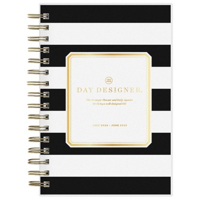 Day Designer 2024-25 Weekly/Monthly Planner 8.625"x5.875" Wirebound Frosted Rugby Stripe Black: Adult Paper Calendar