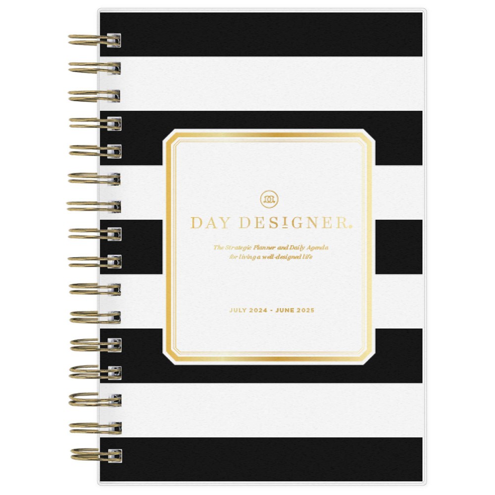 Day Designer 2024-25 Weekly/Monthly Planner 8.625x5.875 Wirebound Frosted Rugby Stripe Black