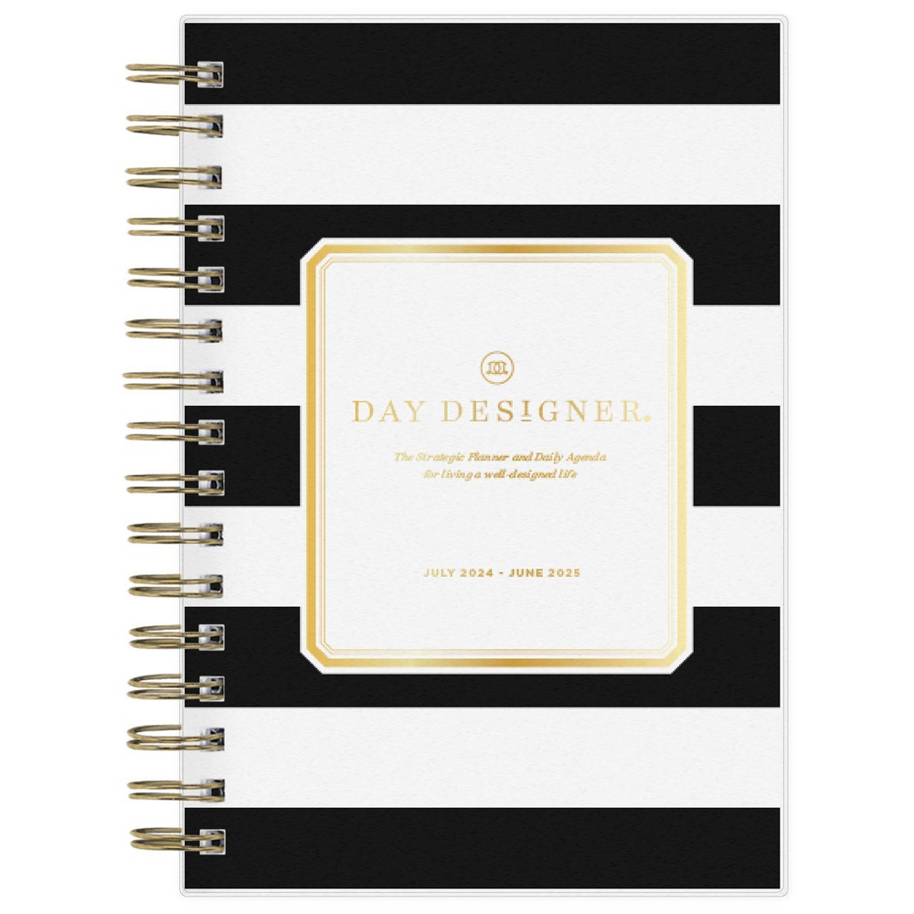Day Designer 2024-25 Weekly/Monthly Planner 8.625"x5.875" Wirebound Frosted Rugby Stripe Black