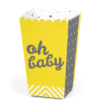 Big Dot of Happiness Hello Little One - Yellow and Gray - Neutral Baby Shower Favor Popcorn Treat Boxes - Set of 12