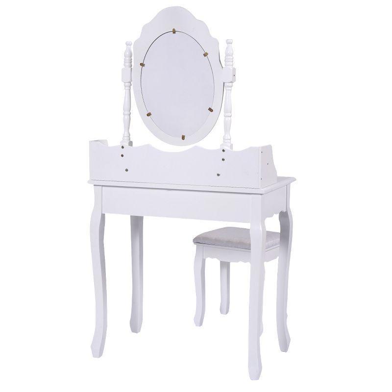 Tangkula White Vanity Mirror Wood Makeup Dressing Table Stool Set(Mirror, 3 Drawers, Stool), 3 of 7