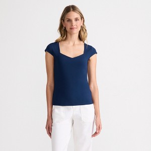 Lands' End Women's Cap Sleeve Tugless Double Layer Sweetheart Knit Top - 1 of 4