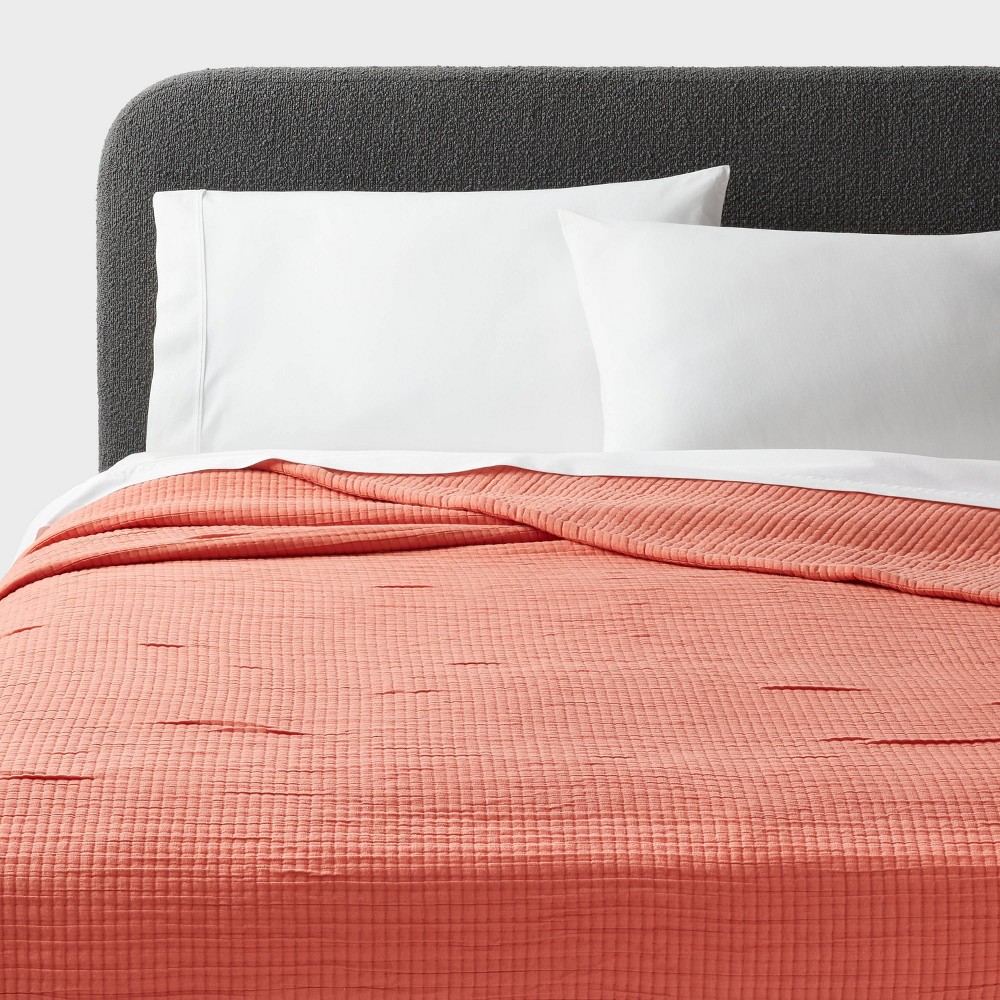 Photos - Duvet Full/Queen Double Cloth Quilt Melon Pink - Threshold™: Woven Jacquard Cove