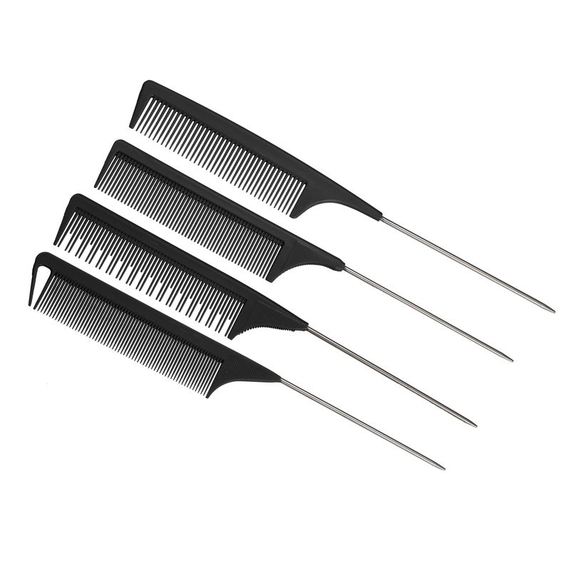 Unique Bargains 4 Pcs Tail Comb for Home Use, Styling Comb, Steel Handle Hair Combs Black, 1 of 7