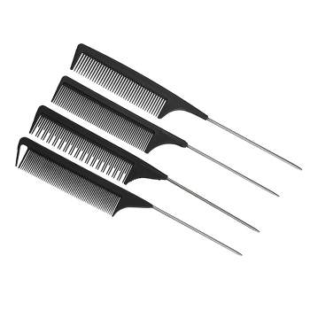 Unique Bargains 4 Pcs Tail Comb for Home Use, Styling Comb, Steel Handle Hair Combs Black