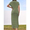 Imily Bela Women's striped dress, striped dress, short-sleeve V-neck knit dress, sexy slit, loose long collared sweater dress - 3 of 4
