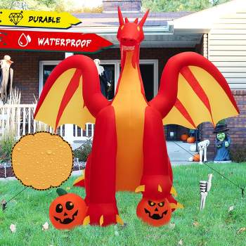 Costway 10 FT Inflatable Giant Animated Fire Dragon Outdoor Halloween Decor w/Lights