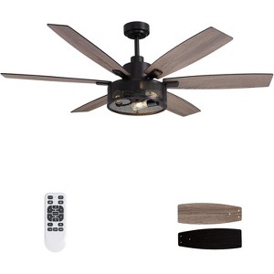 Siljoy 60 Inch Ceiling Fans with Lights and Remote Control, Farmhouse Ceiling Fan for Bedroom Living Room Black - 1 of 4
