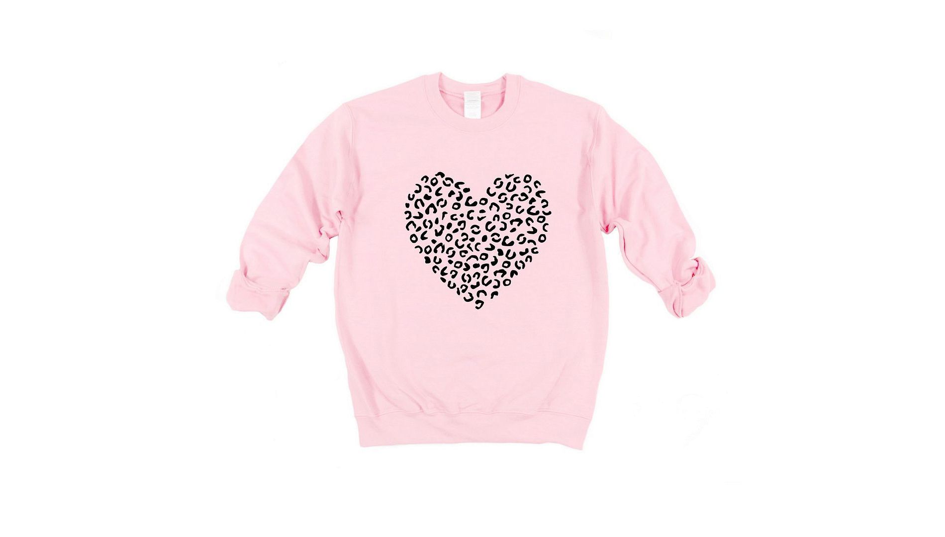 Simply Sage Market Women's Graphic Sweatshirt Valentine Leopard Heart - S - Light Pink