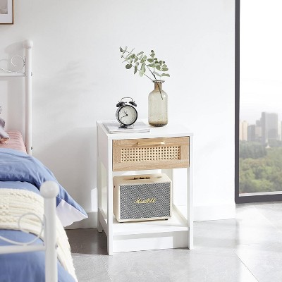 Acekool Rattan Nightstand with Drawer, Bedside End Table for Small Spaces, 15.75"L x 15.75"W x 21.65"H, Natural Finish