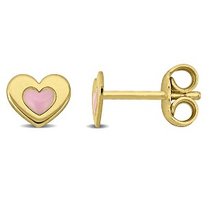 EVERLY JEWELRY | Yellow Plated Sterling Silver Pink Enamel Heart Stud Earrings - 1 of 4