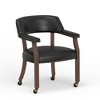 Gorman Dining and Game Chair, Walnut Finish, Saddle Faux Leather Upholstery, Rolling Casters-- Frevyn - 3 of 4