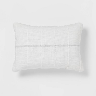 Oblong Textured Stripe Decorative Throw Pillow White/Light Gray - Threshold™