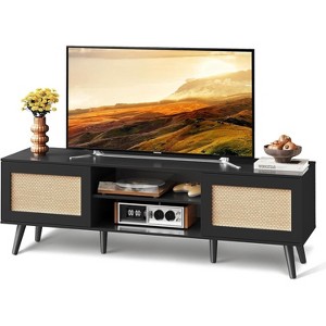 GALAXHERO TV Stand for 65 Inch TV, Mid Century Modern Entainment Center, Boho TV Console with Storage Shelf 2 Cabinets for Bedroom Living Room - 1 of 4