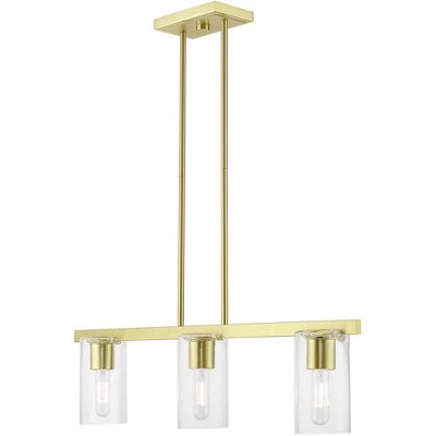 Clarion Satin Brass 3-Light Linear Chandelier with Clear Glass