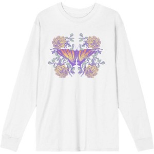 Vintage Floral Gradient Butterfly Adult Crew Neck Long Sleeve Tee - 1 of 2