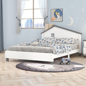 Twin Size Wood Platform Bed With House-shaped Headboard, Modern Solid Wood House Bed For Teens Bedroom - 1 of 4