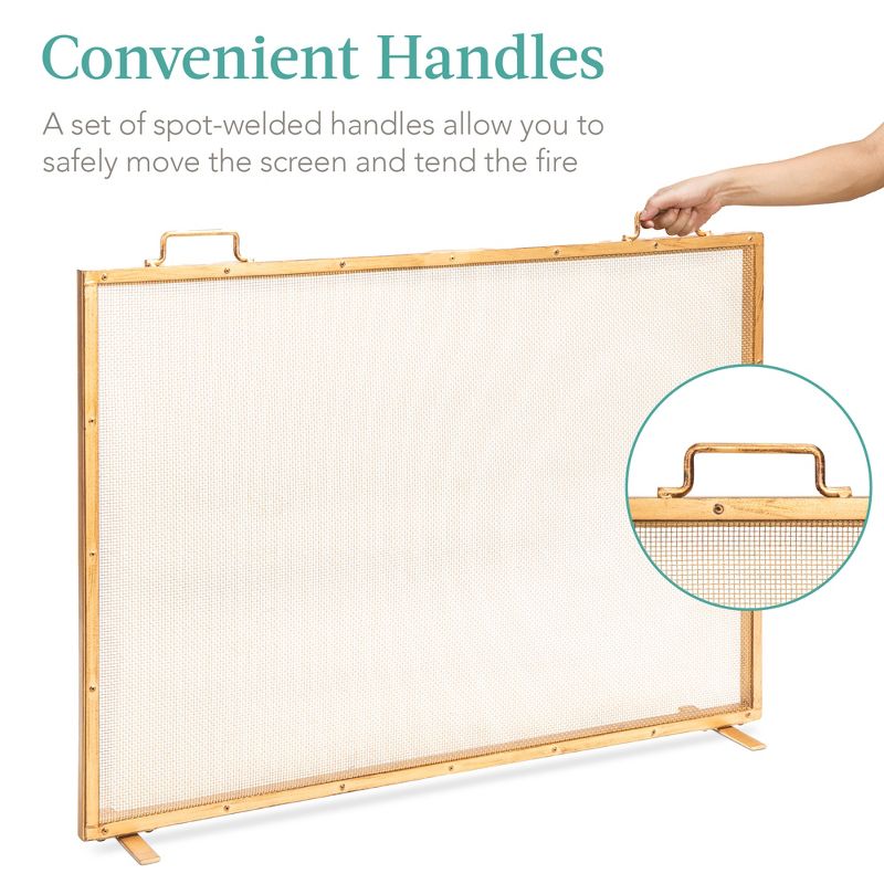 Best Choice Products 38x27in Single Panel Fireplace Screen Handcrafted Steel Mesh Spark Guard w/ Handles, 5 of 8