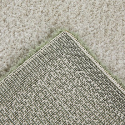 Cream and Green Abstract Stain-Resistant Synthetic Area Rug