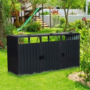 Garbage Bin Shed Stores 3 Trash Cans Metal Outdoor Bin Shed for Garbage Storage, Stainless Galvanized Steel, Bin Shed for Garden Yard Lawn - 1 of 4