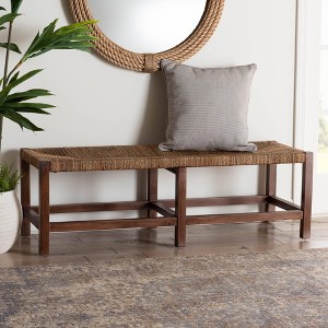 bali & pari Liza Natural Seagrass and Wood Accent Bench Natural Seagrass/Light Brown - 1 of 4