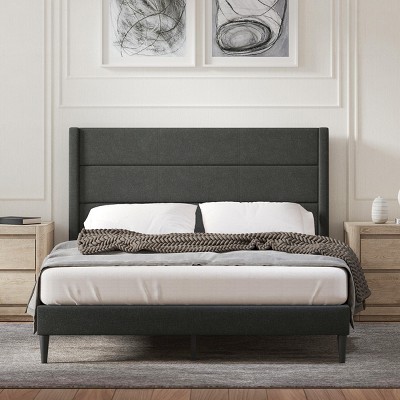 Glenwillow Home Pax Upholstered Platform Bed Frame, Sleak Wingback, Mattress Foundation, No Box Spring Needed, Easy Assembly