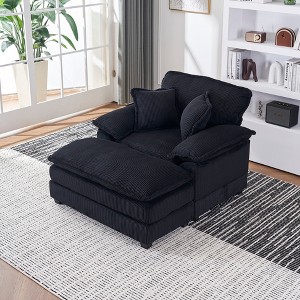 Grungis Comfy Corduroy Single Sofa with 2 Toss Pillows and Ottoman, Sofa- Deep Seat Couch for Living Room - 1 of 4