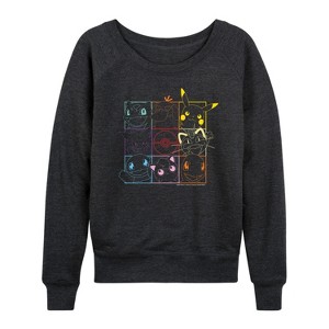 Women's - Pokémon - Character Grid Lightweight French Terry Wide Neck Long Sleeve Shirt - 1 of 4