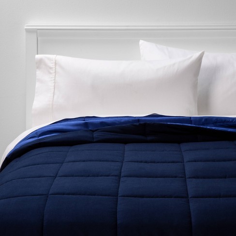 Full Queen Reversible Microfiber Solid Comforter Navy Blue Room Essentials Target